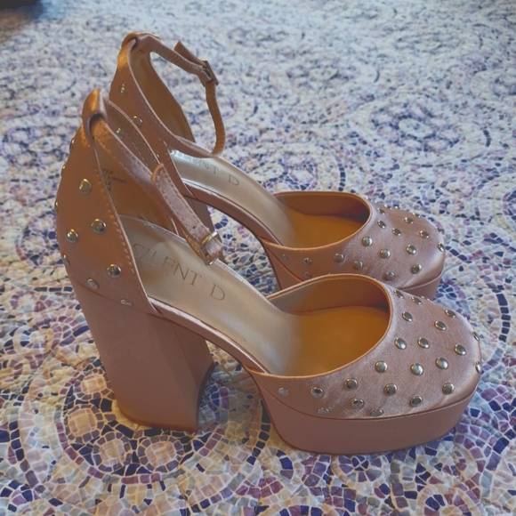 SILENT D Blush Satin Platform Heels - Picture 3 of 6